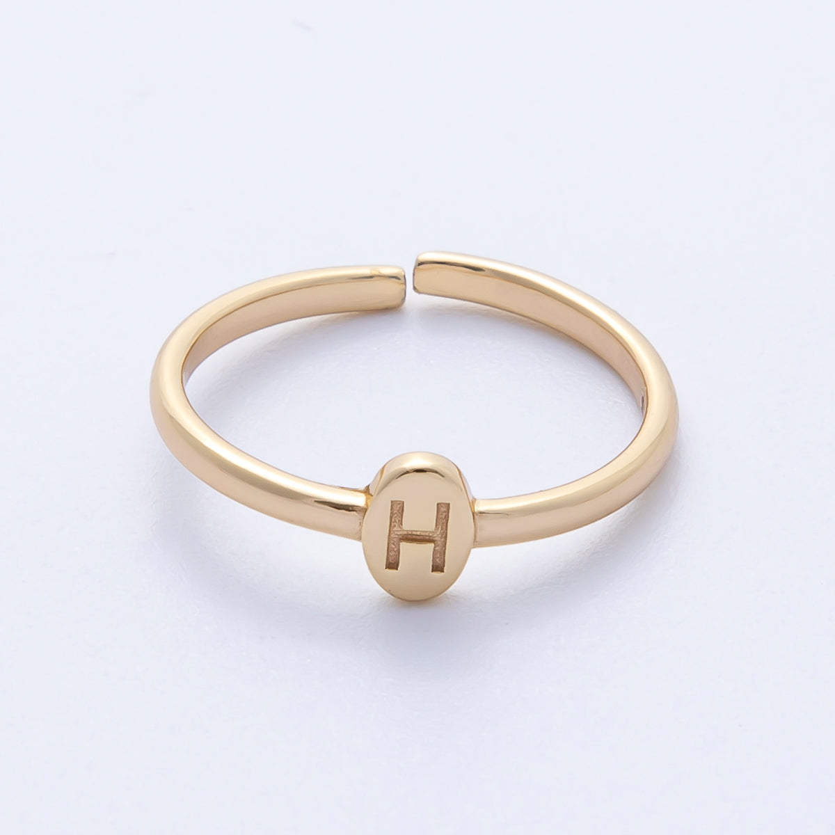14K S925 Gold Vermeil Personalized Initial Alphabet Name Tag Letter Adjustable Ring | O813-O859