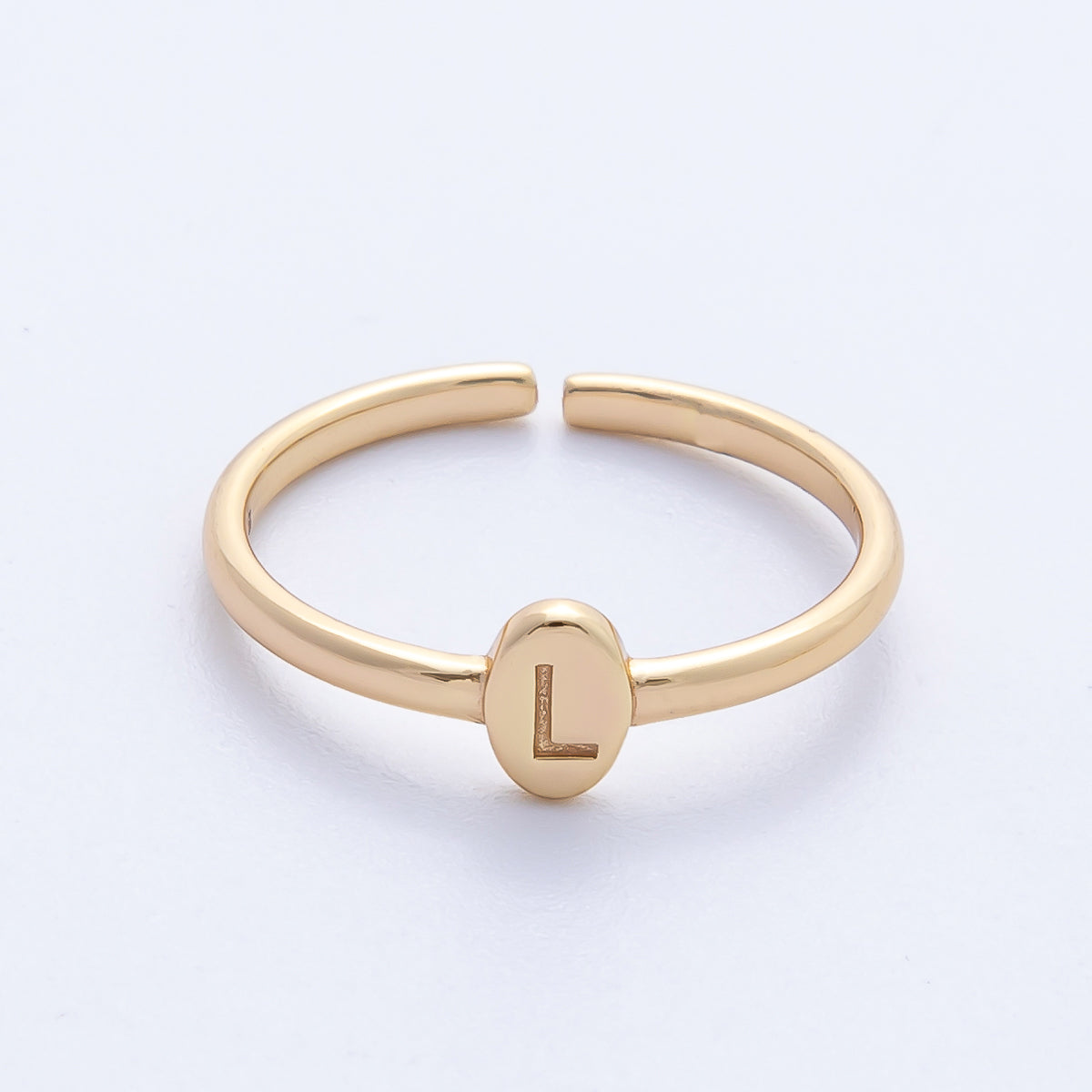 14K S925 Gold Vermeil Personalized Initial Alphabet Name Tag Letter Adjustable Ring | O813-O859