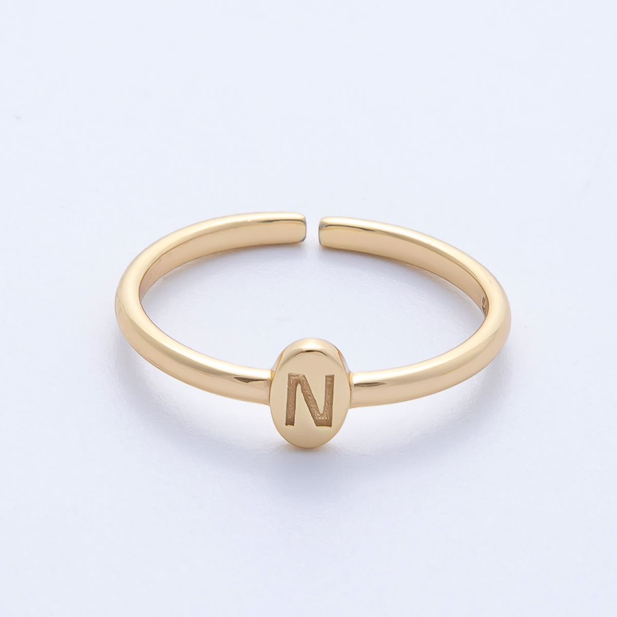 14K S925 Gold Vermeil Personalized Initial Alphabet Name Tag Letter Adjustable Ring | O813-O859