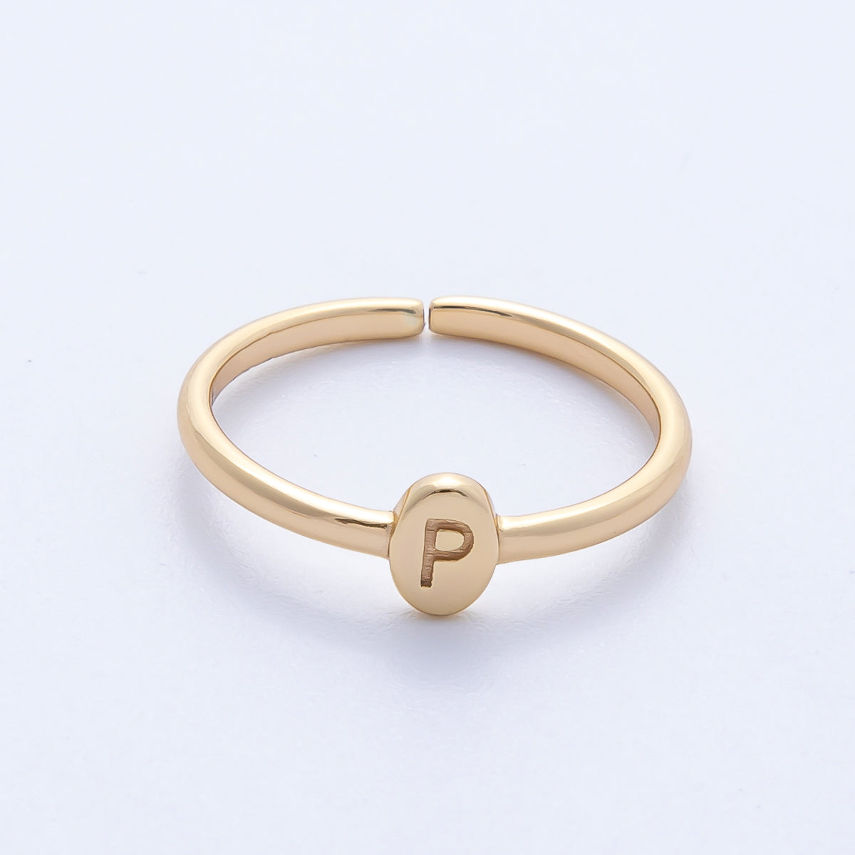 14K S925 Gold Vermeil Personalized Initial Alphabet Name Tag Letter Adjustable Ring | O813-O859