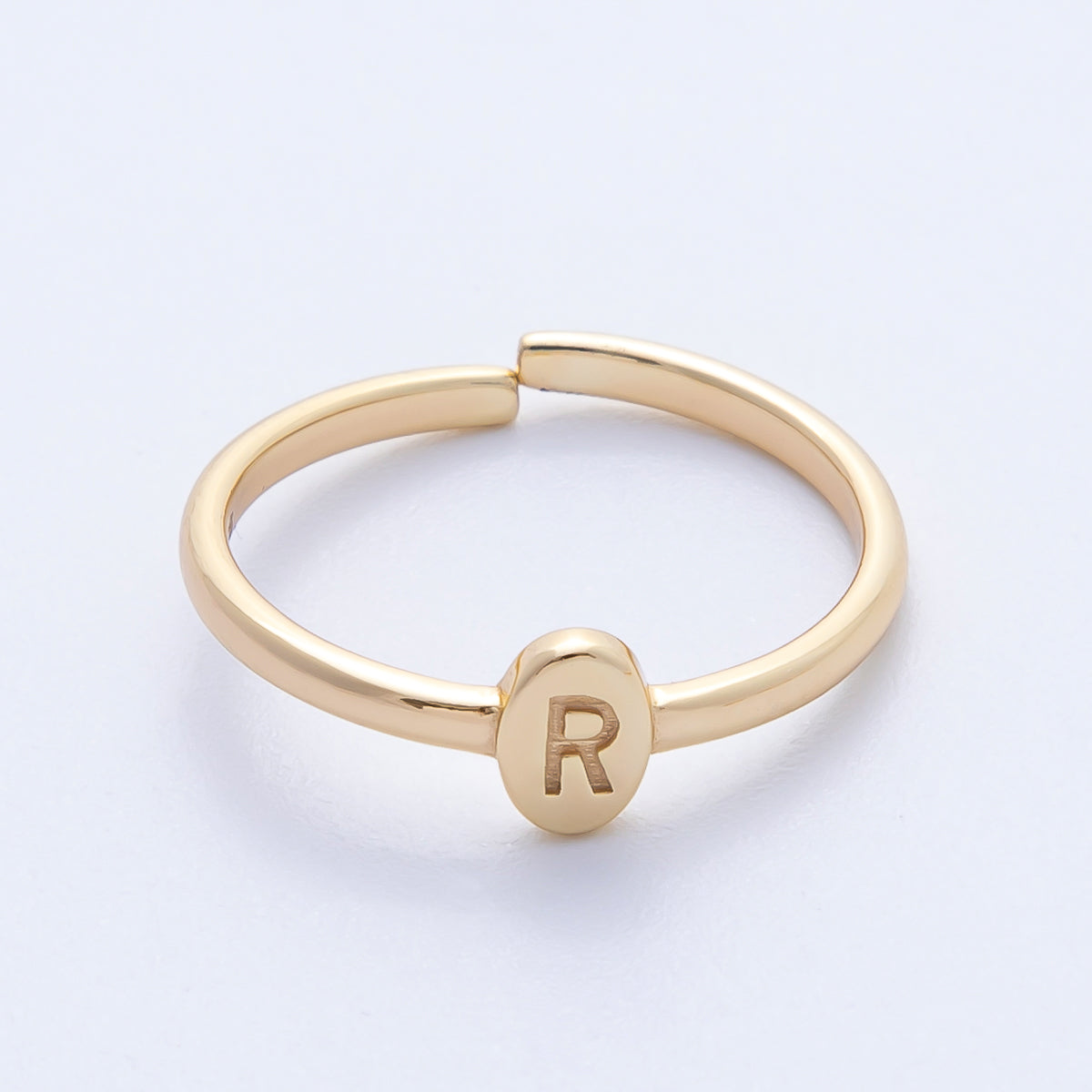 14K S925 Gold Vermeil Personalized Initial Alphabet Name Tag Letter Adjustable Ring | O813-O859