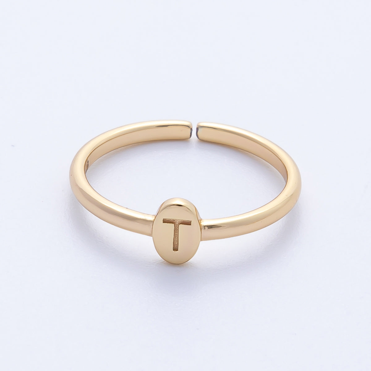 14K S925 Gold Vermeil Personalized Initial Alphabet Name Tag Letter Adjustable Ring | O813-O859