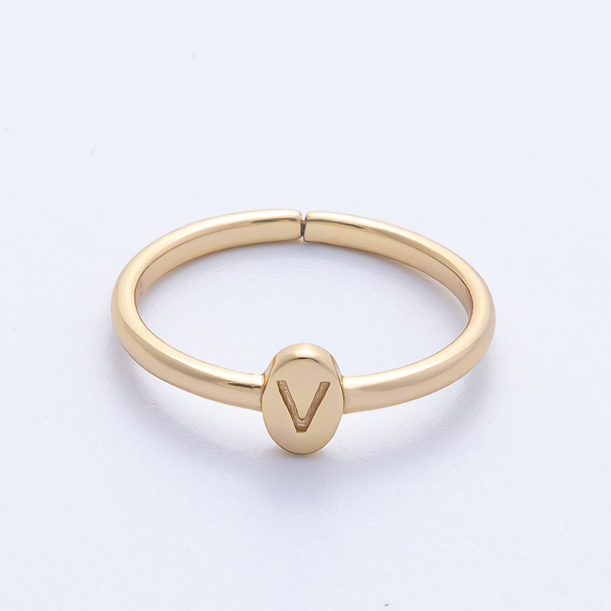14K S925 Gold Vermeil Personalized Initial Alphabet Name Tag Letter Adjustable Ring | O813-O859