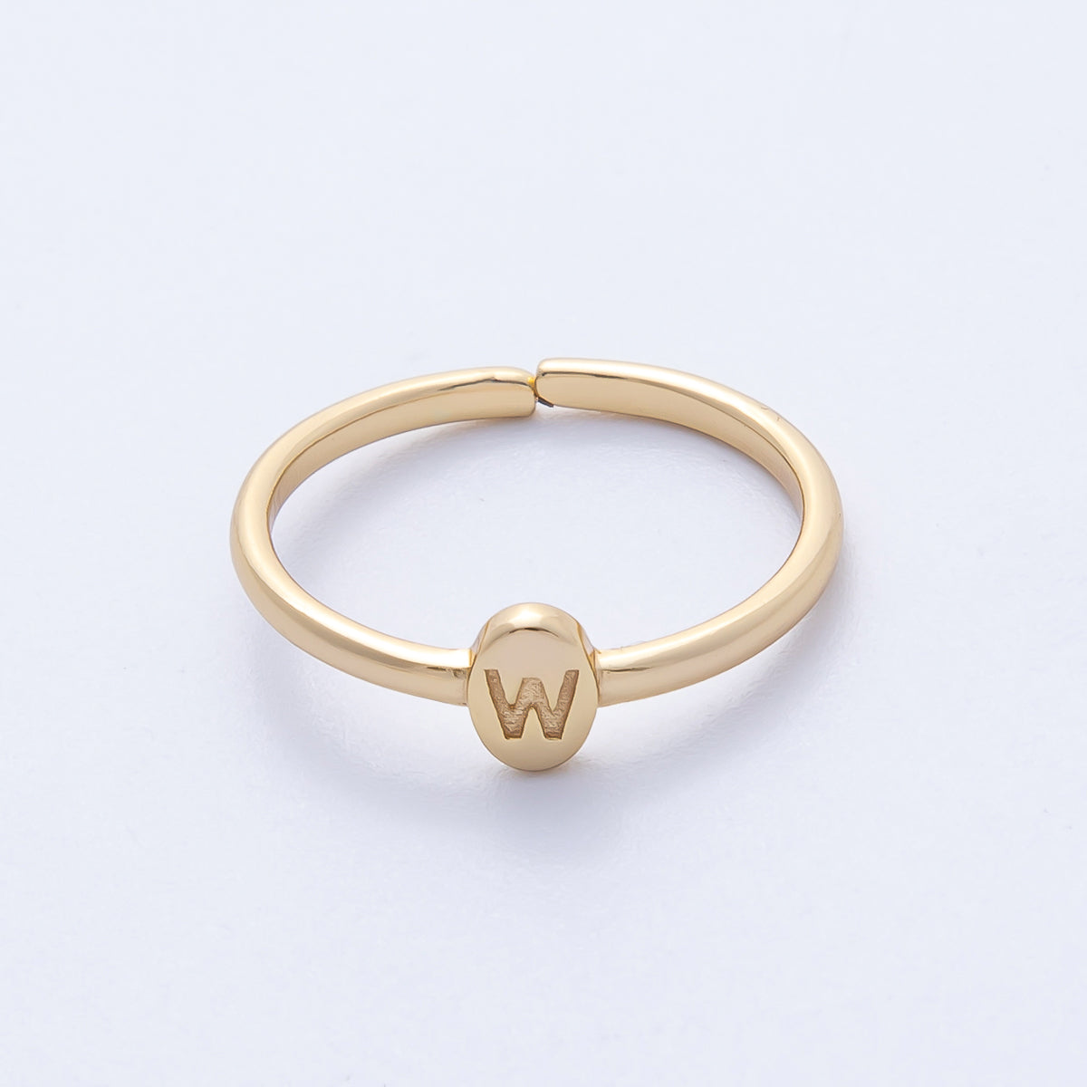 14K S925 Gold Vermeil Personalized Initial Alphabet Name Tag Letter Adjustable Ring | O813-O859