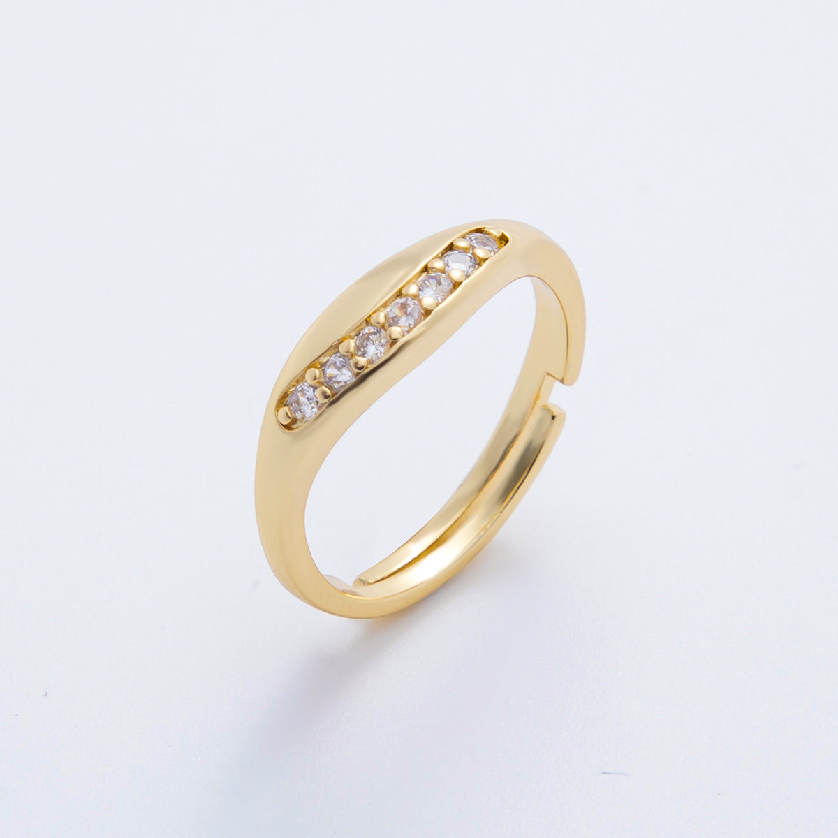 18K Gold Filled Clear Micro Paved CZ Adjustable Thin Band Ring | O02241
