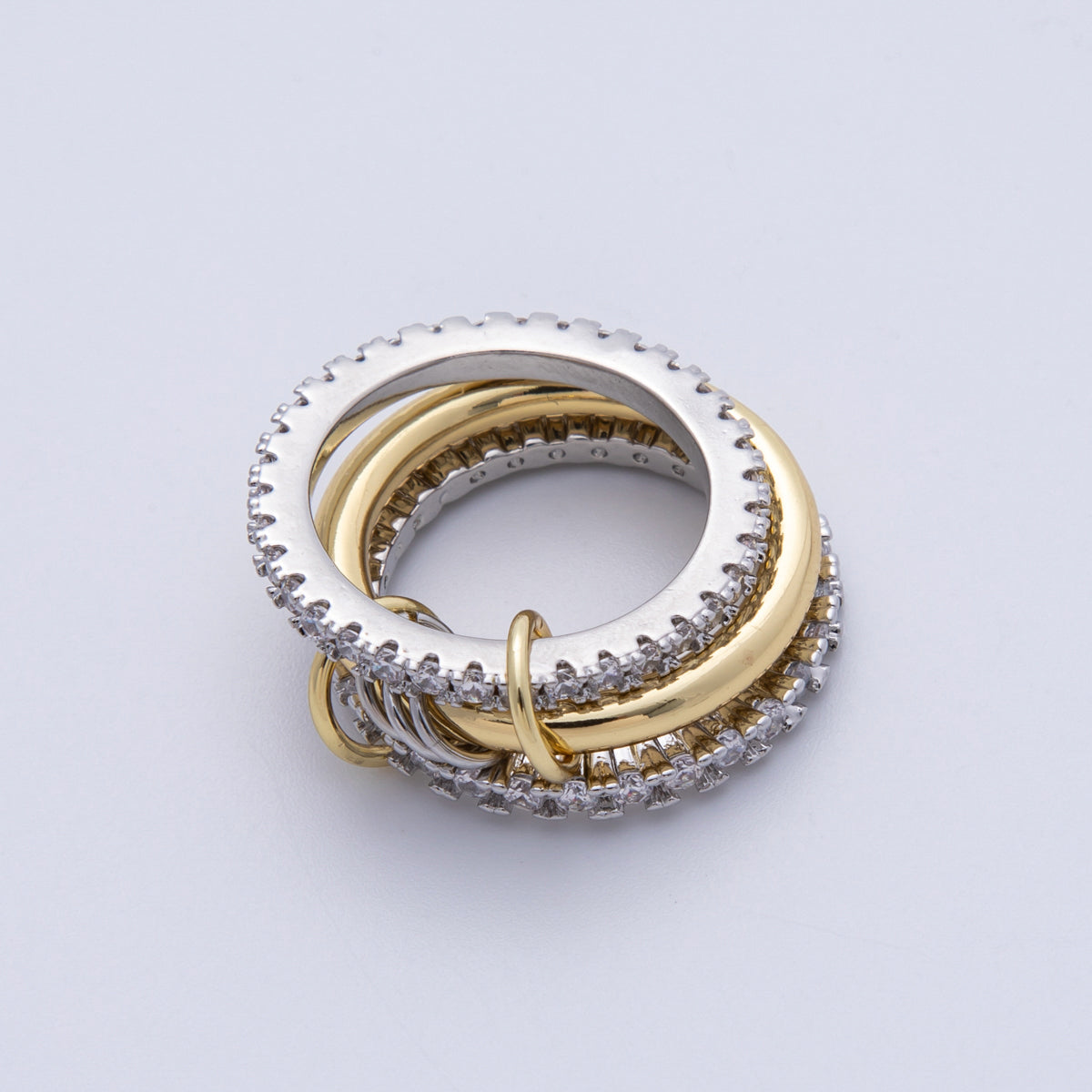 14K Gold Filled Micro Paved CZ Interlock Stacked Mixed Metal Ring | O1676