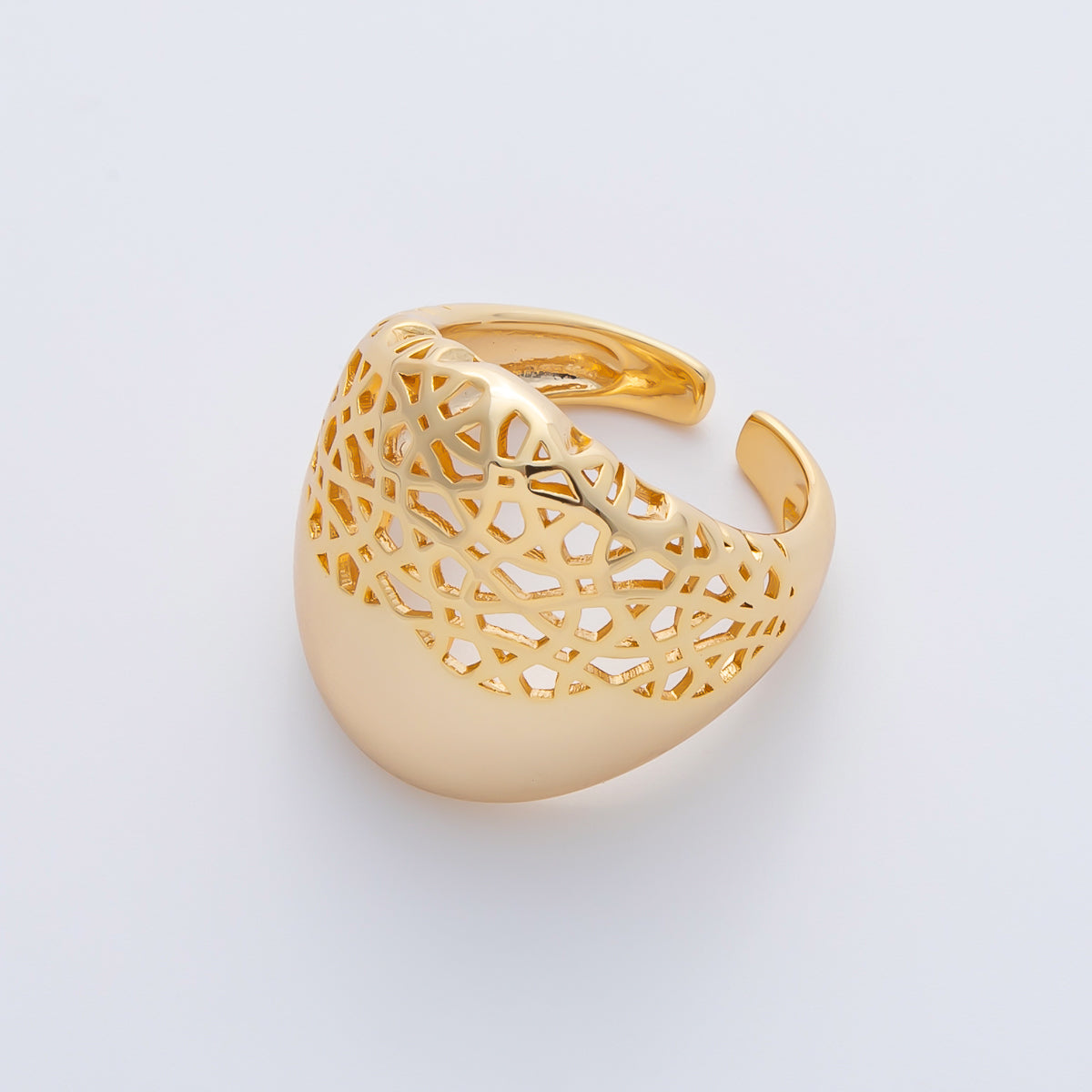 18K Gold Filled Filigree Web Geometric Dome Adjustable Ring | O640