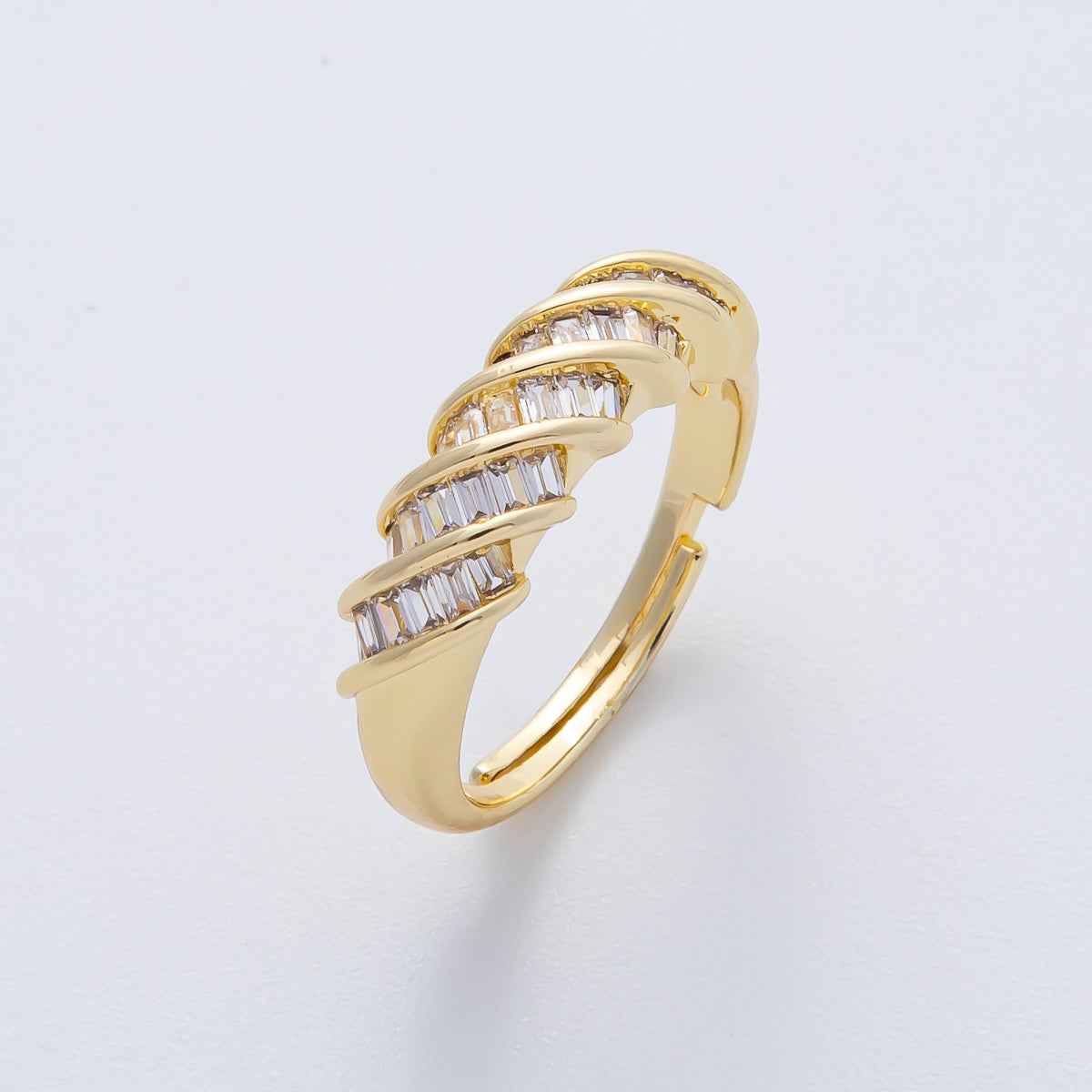 18K Gold Filled Clear Baguette CZ Croissant Adjustable Ring | O788