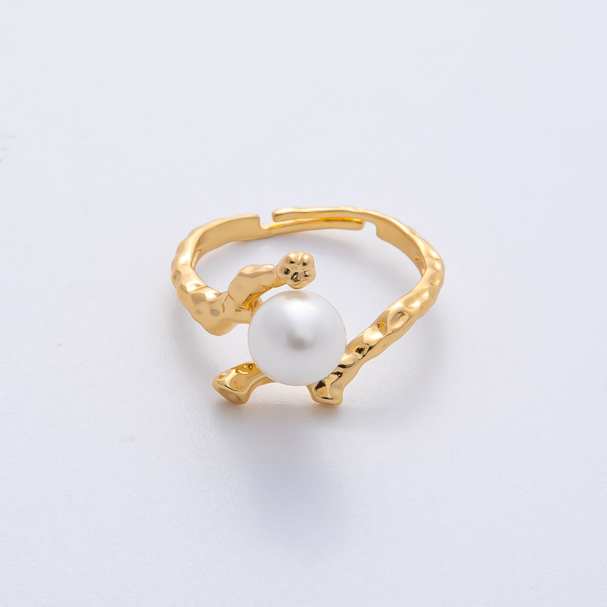 18K Gold Filled Shell Pearl Hammered Statement Branch Ring | O789