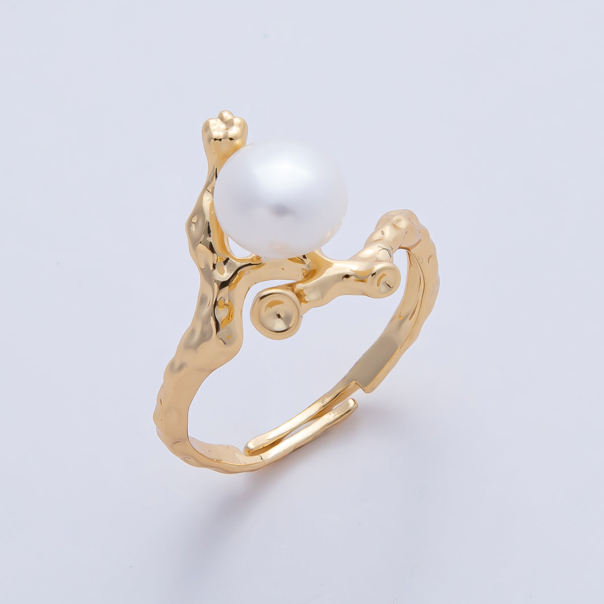 18K Gold Filled White Shell Pearl Hammered Statement Branch Ring | O790