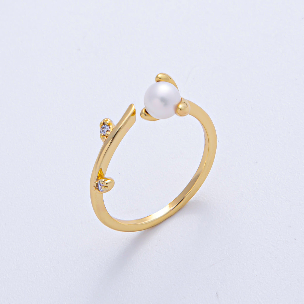 18K Gold Filled Shell Pearl Leaf Nature Minimalist Wrap Ring | O800