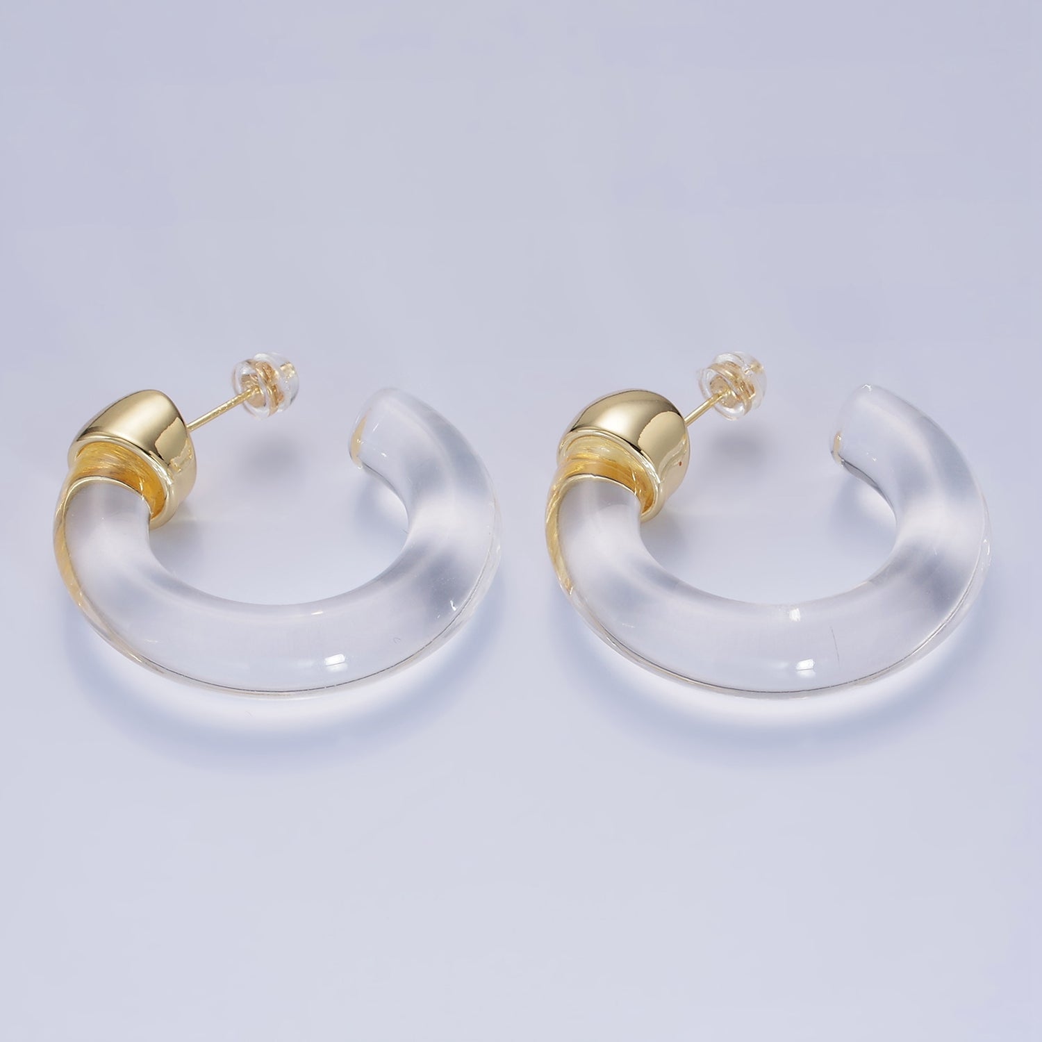 14K Gold Filled 35mm Yellow, Green, Pink, Purple, Clear Resin C-Shaped Hoop Earrings | AE189 - AE192 P082