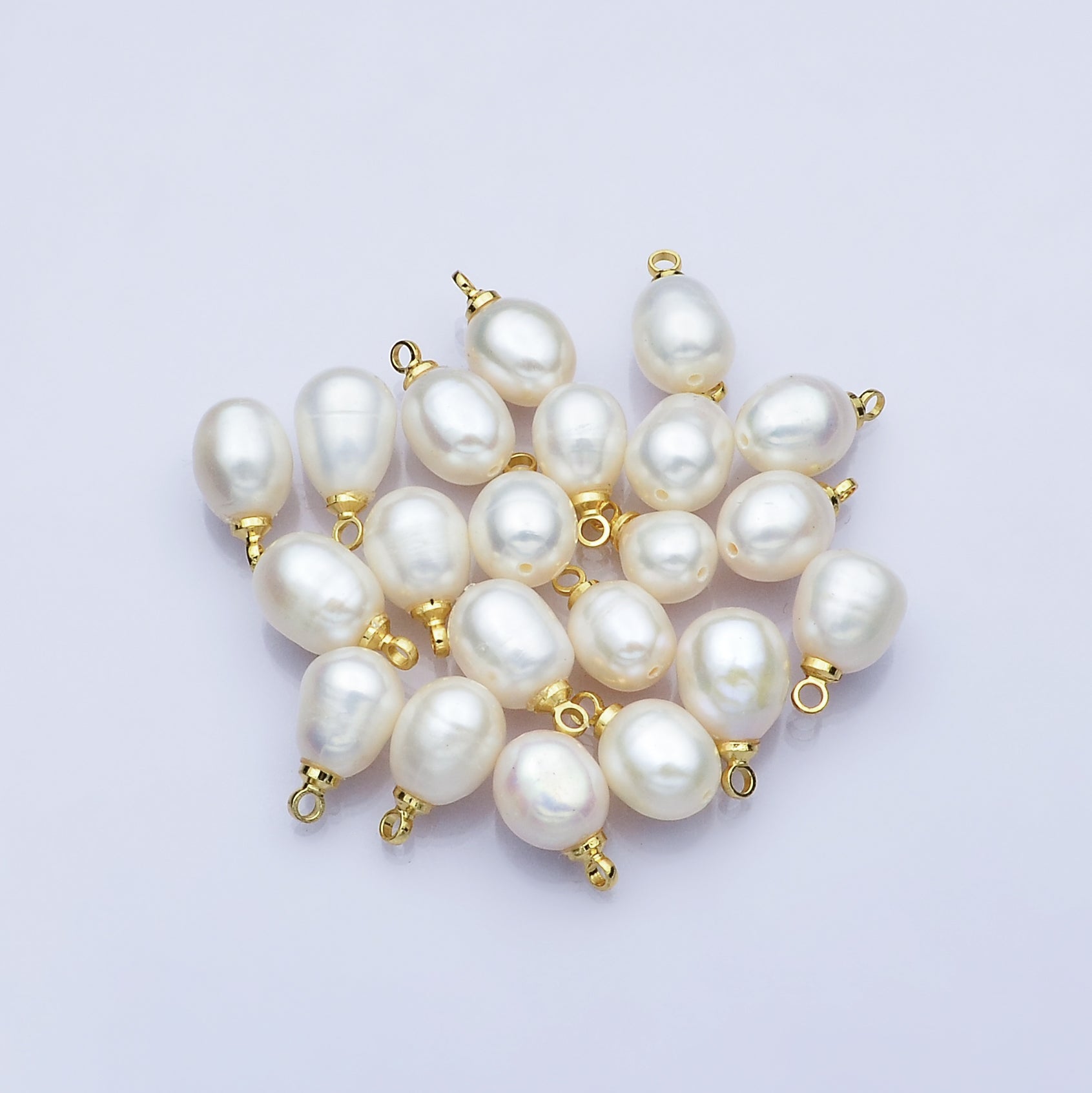 18K Gold Filled 12.5mm Shell Pearl Oval Button Charm | P1618