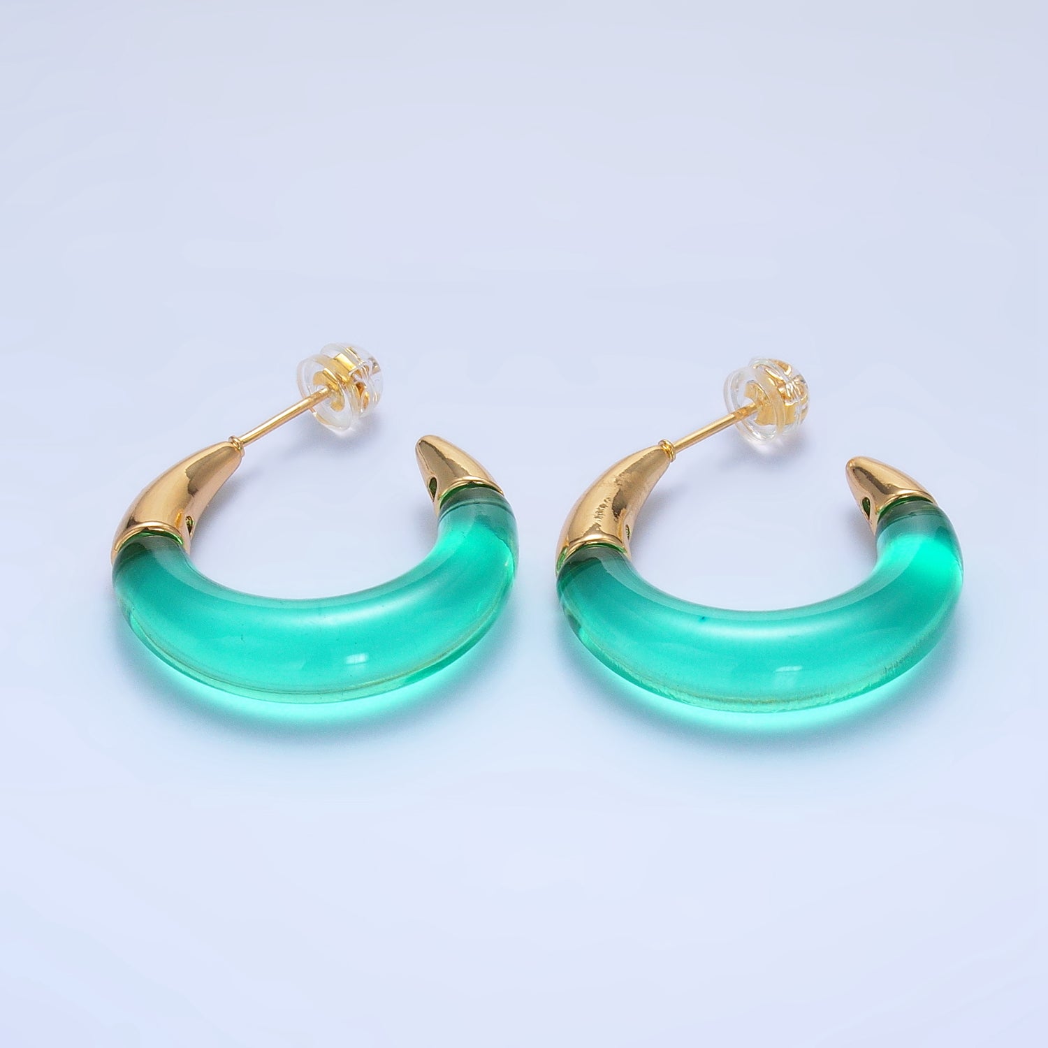 24K Gold Filled 26mm Resin Gold Edged C-Shaped Hoop Earrings | P184 - P21