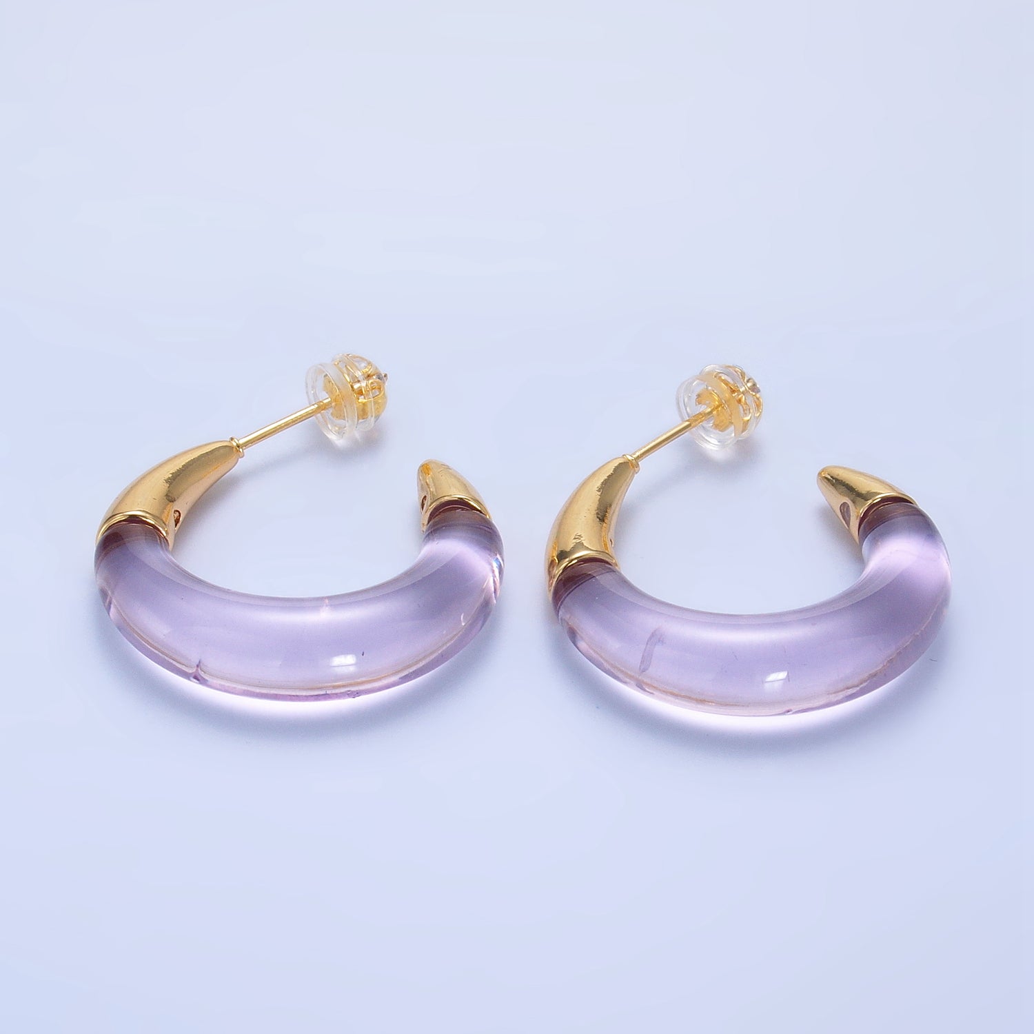 24K Gold Filled 26mm Resin Gold Edged C-Shaped Hoop Earrings | P184 - P21