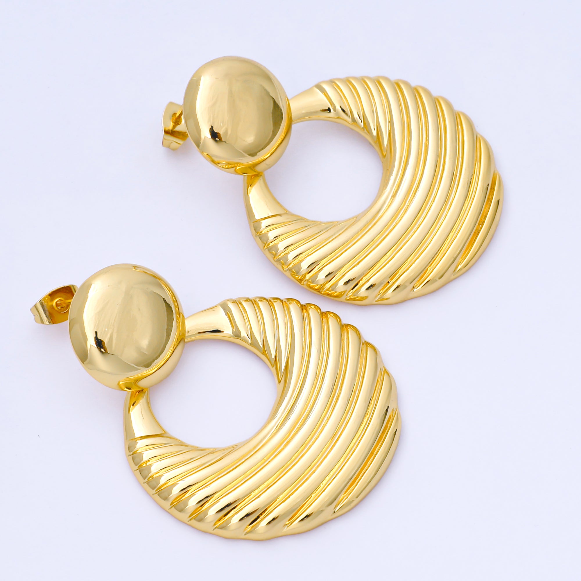 14K Gold Filled 40mm Geometric Door Knock Drop Stud Earrings in Gold & Silver | P494 P495