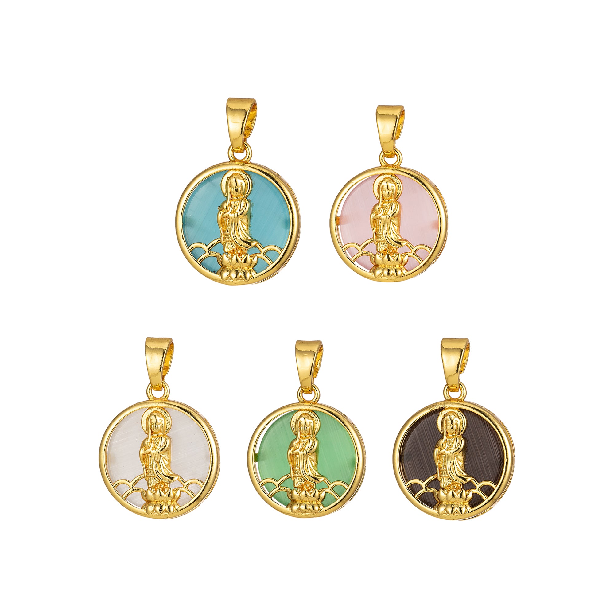 14K Gold Filled Quan Yin Pendant Buddha Kuan Yin Dainty Round Religious Pendant | J296 - J300