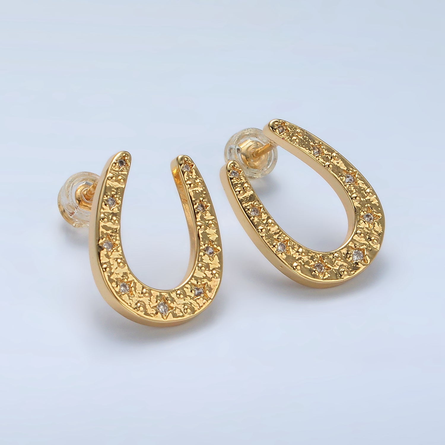 24K Gold Filled 14mm CZ Star Horseshoe Stud Earrings Set | Q102