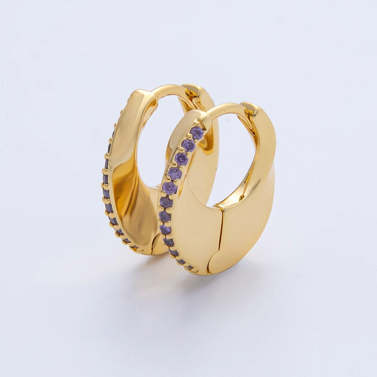 18K Gold Filled 15.3mm Micro Paved CZ Geometric Edged Hoop Earrings | Q166