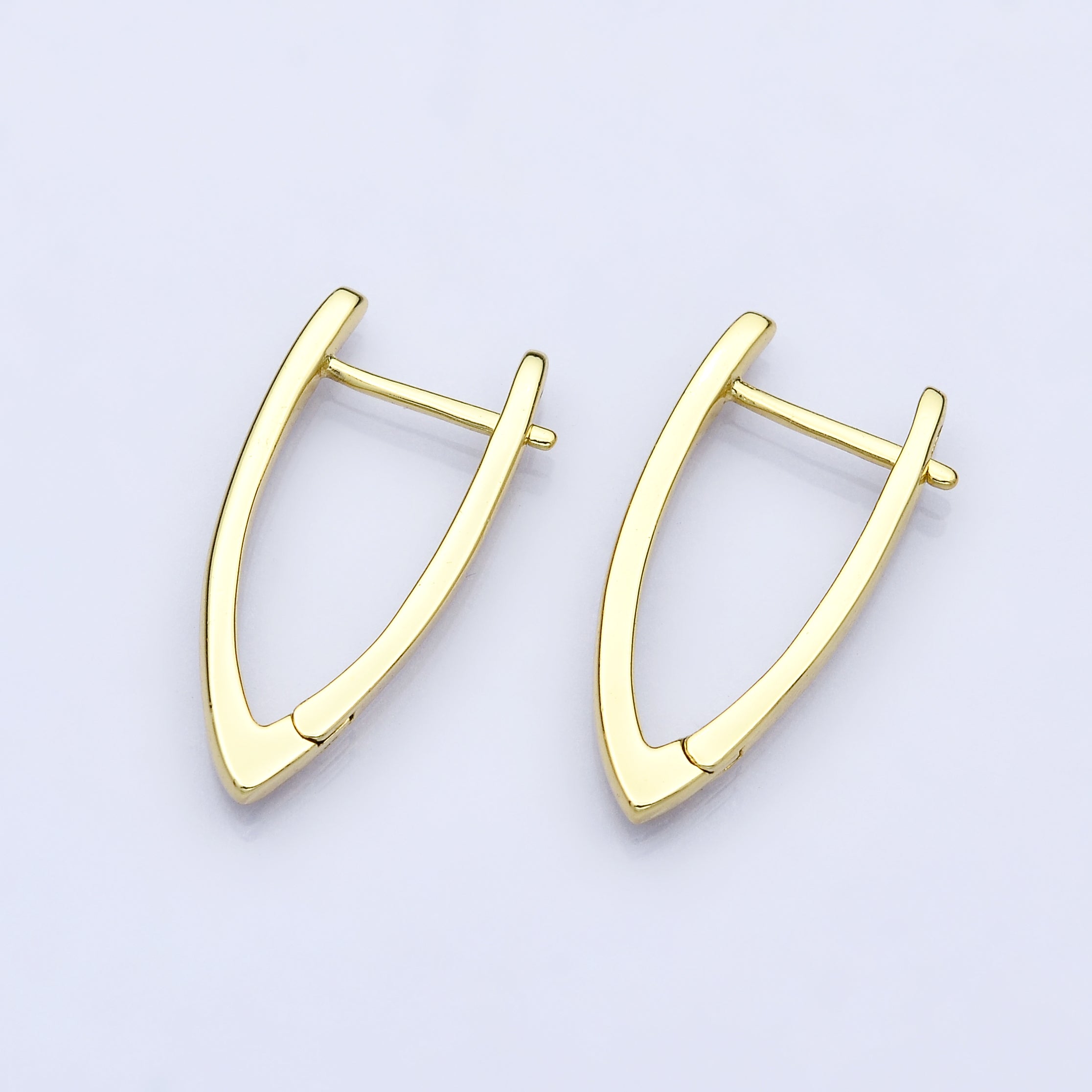 V-Shaped Ellipse Golden Huggies Earring, Plain Gold Filled Oval Ellipse Geometric Daily Wear Earring Jewelry Q-227