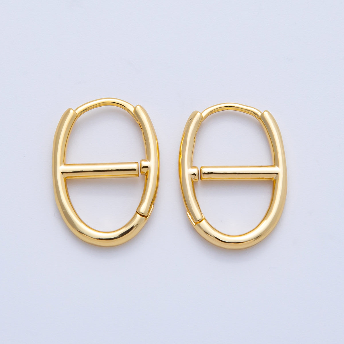 18K Gold Filled 18.3mm Minimalist Geometric Anchor Link Hoop Earrings | Q329