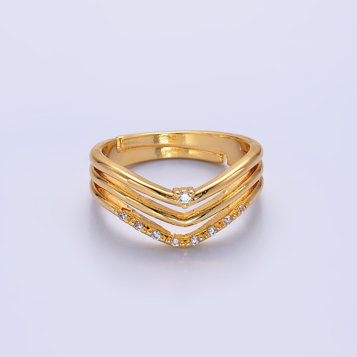 24k Gold Filled Wishbone Triple Layer Ring | O-00306