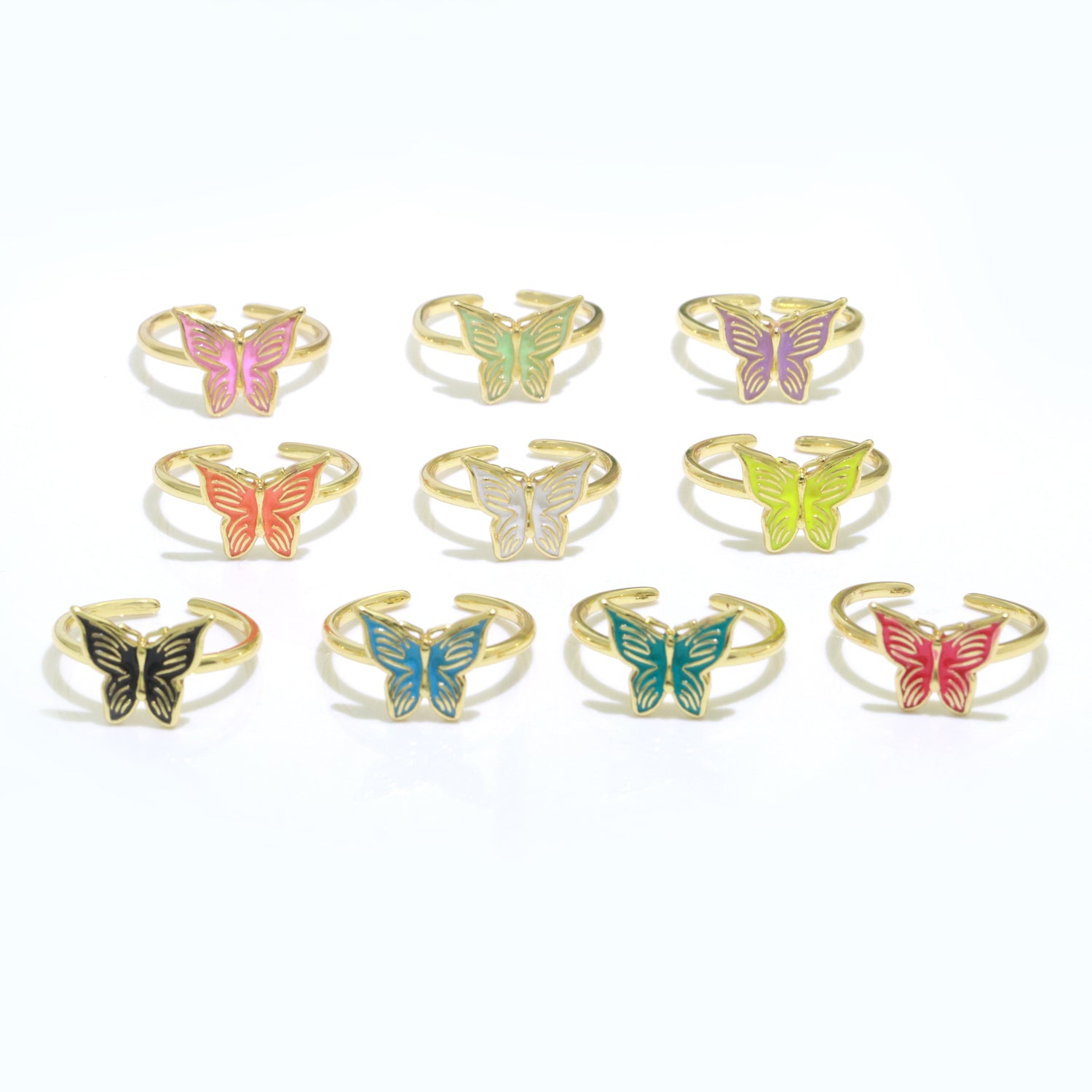 24K Gold Filled Black, Blue, Red, Green, Orange, Pink, Purple, Teal, White, Yellow Enamel Mariposa Ring | S085 - S094