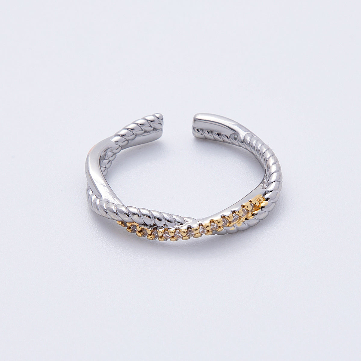16K Gold Filled Twisted Micro Paved CZ Mixed Metal Ring in Gold & SIlver | Rings-00003 Rings-00004