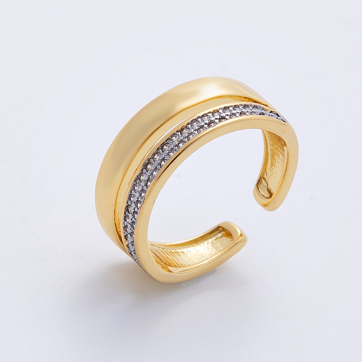 18K Gold Filled Mixed Metal Micro Paved CZ Double Band Ring | Rings-00020