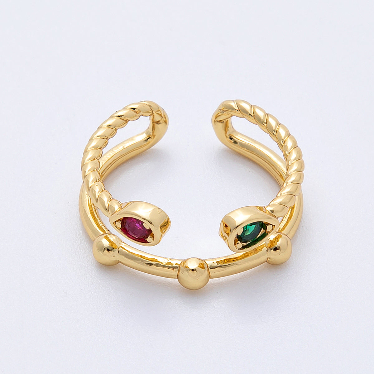 16K Gold Filled Multicolor CZ Dotted Geometric Wrap Double Band Ring | Rings-00033