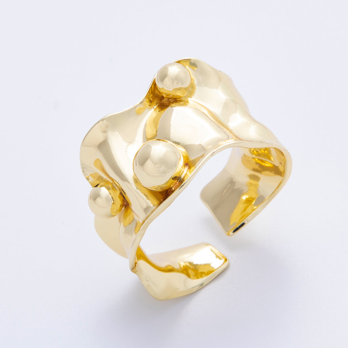 16K Gold Filled Round Ball Hammered Wide Band Ring | Rings-00040
