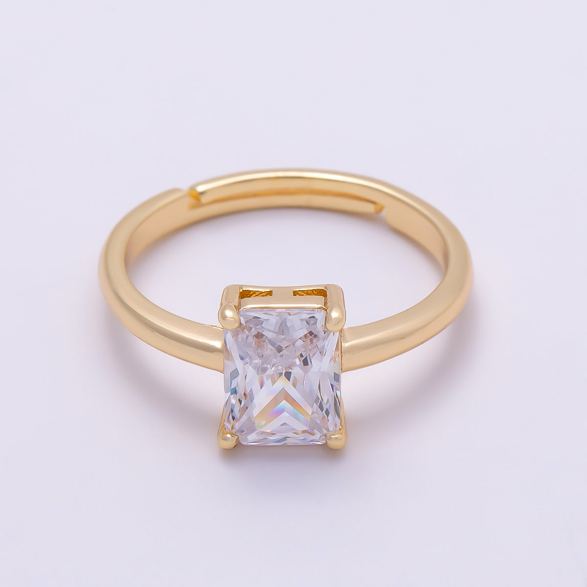 16K Gold Filled Baguette CZ Solitaire Adjustable Ring in Gold & Silver | Rings-00118 Rings-00119