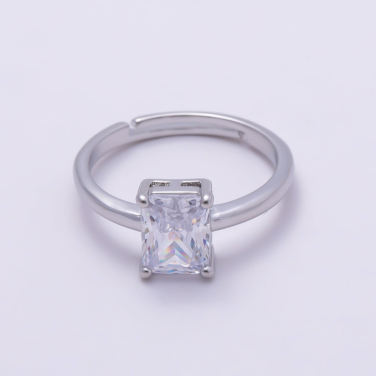 16K Gold Filled Baguette CZ Solitaire Adjustable Ring in Gold & Silver | Rings-00118 Rings-00119