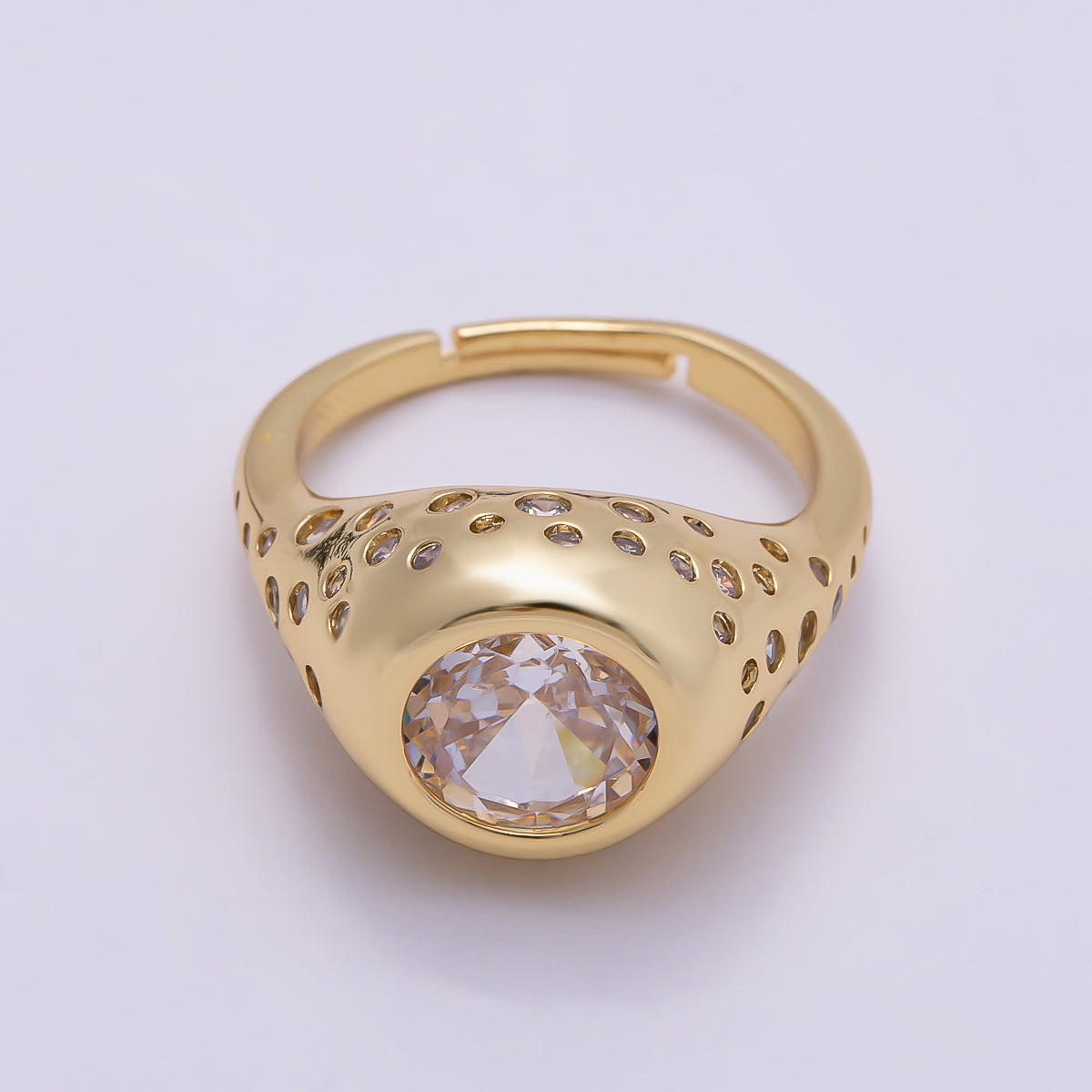 16K Gold Filled Clear Oval CZ Dotted Signet Ring in Gold & Silver | Rings-00124 Rings-00170