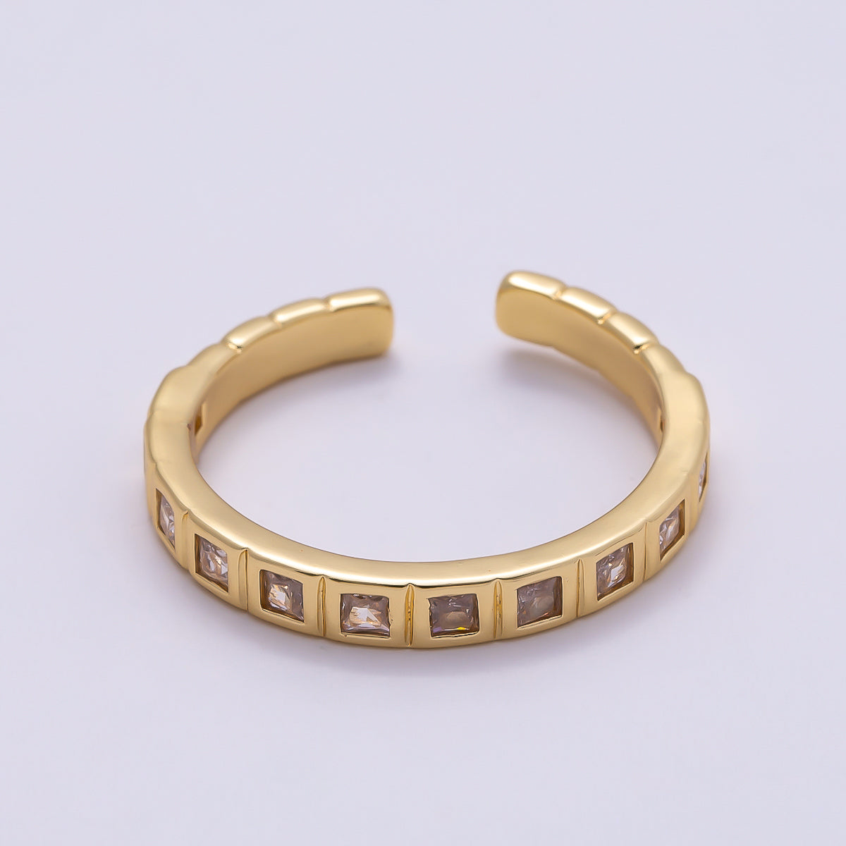 16K Gold Filled Black, Clear, Blue, Green, Fuchsia Baguette-Lined Ring | Rings-00125 ~ Rings-00129