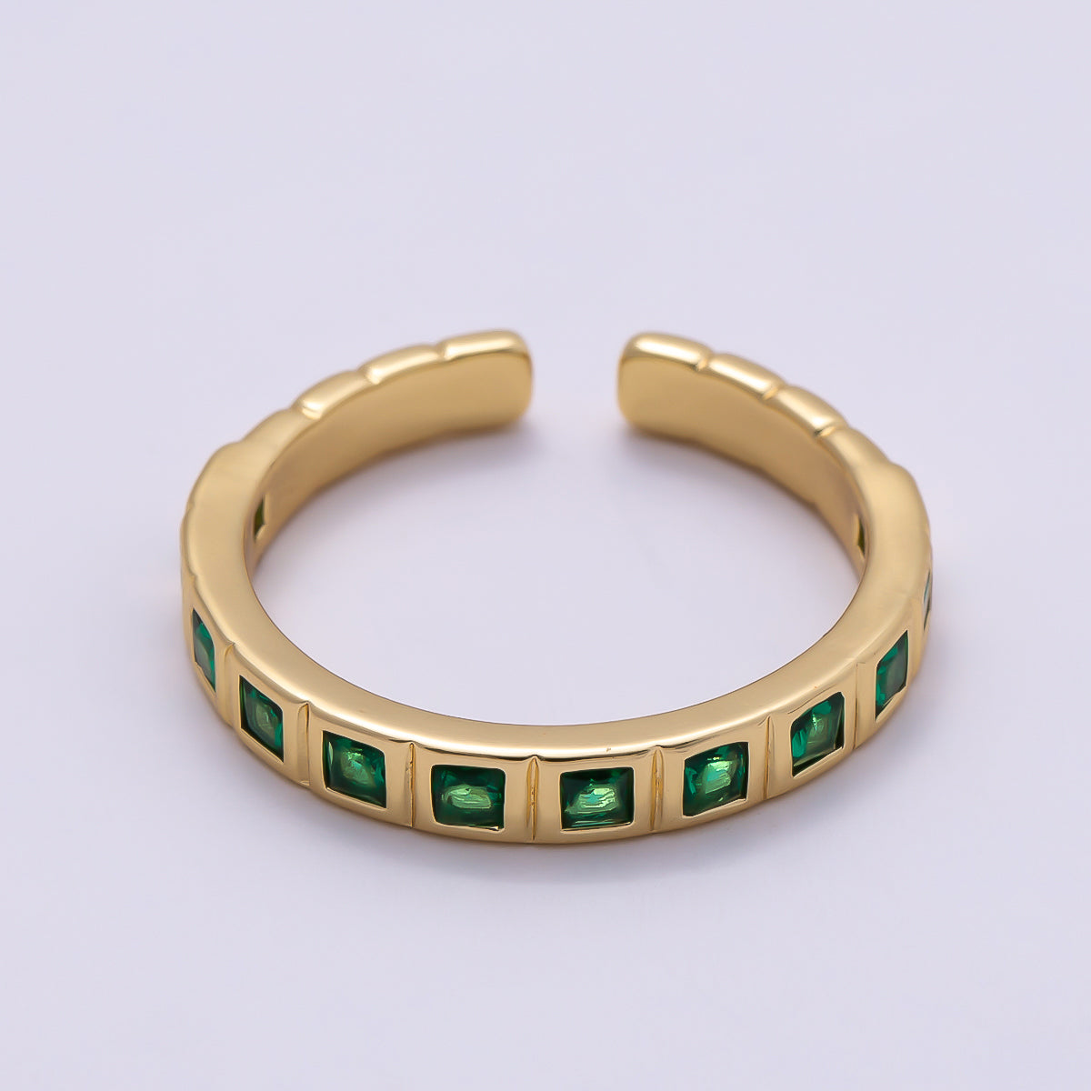 16K Gold Filled Black, Clear, Blue, Green, Fuchsia Baguette-Lined Ring | Rings-00125 ~ Rings-00129
