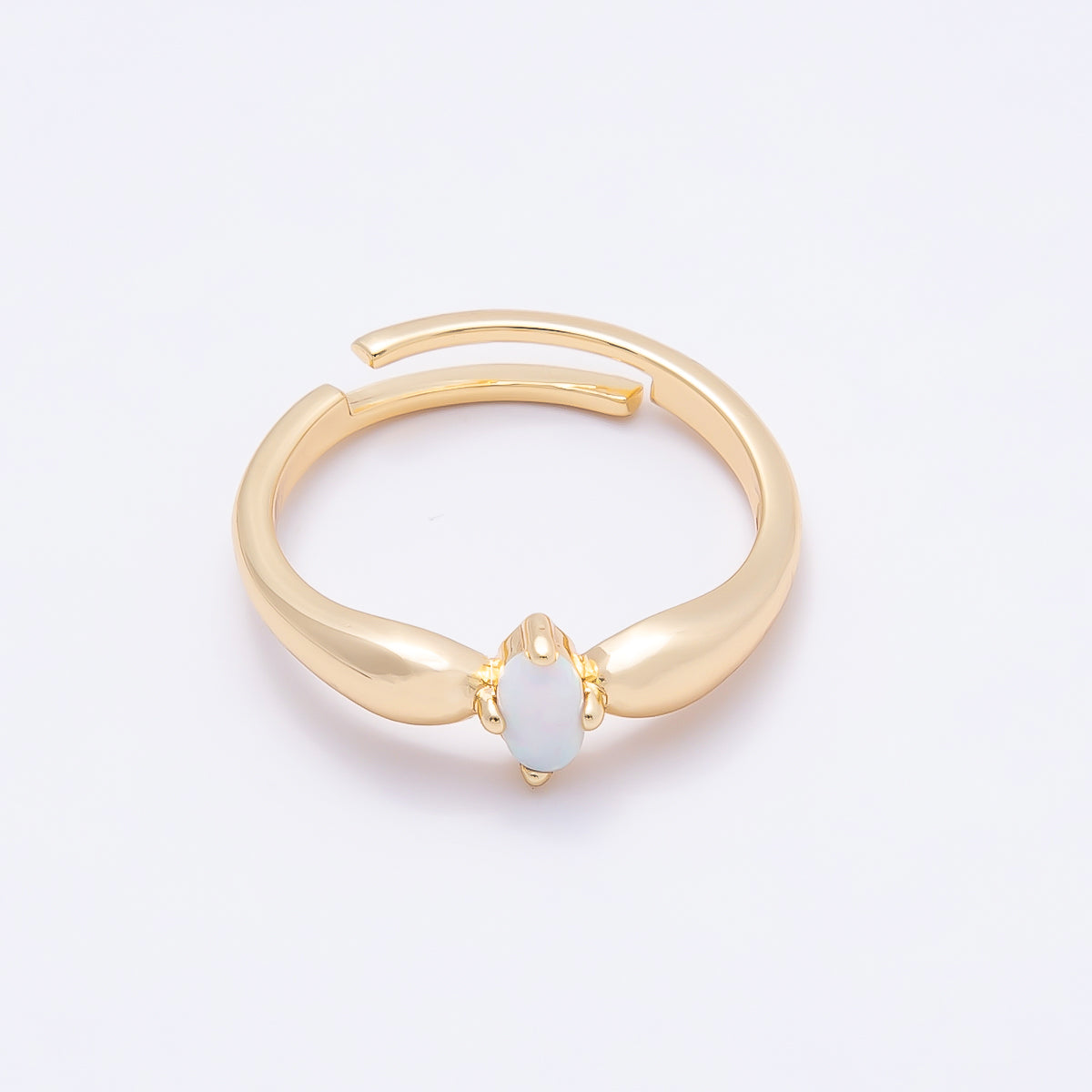16K Gold Filled White Opal CZ Navette Solitaire Adjustable Ring | Rings-00138