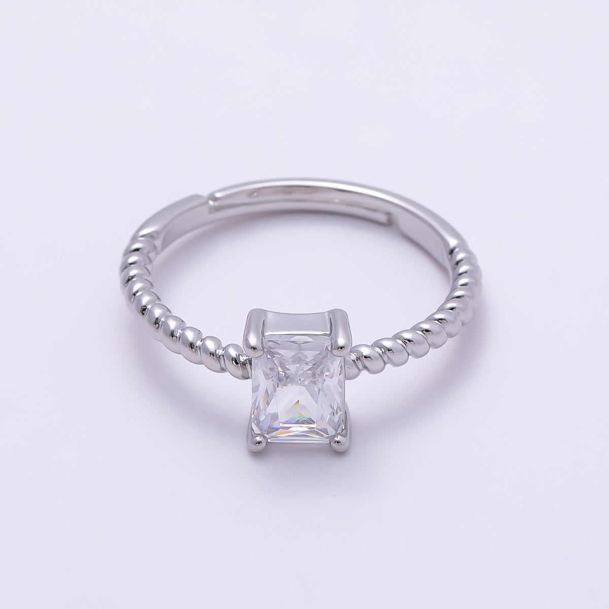 16K Gold Filled Clear Baguette CZ Croissant Adjustable Ring in Gold & Silver | Rings-00143 Rings-00144
