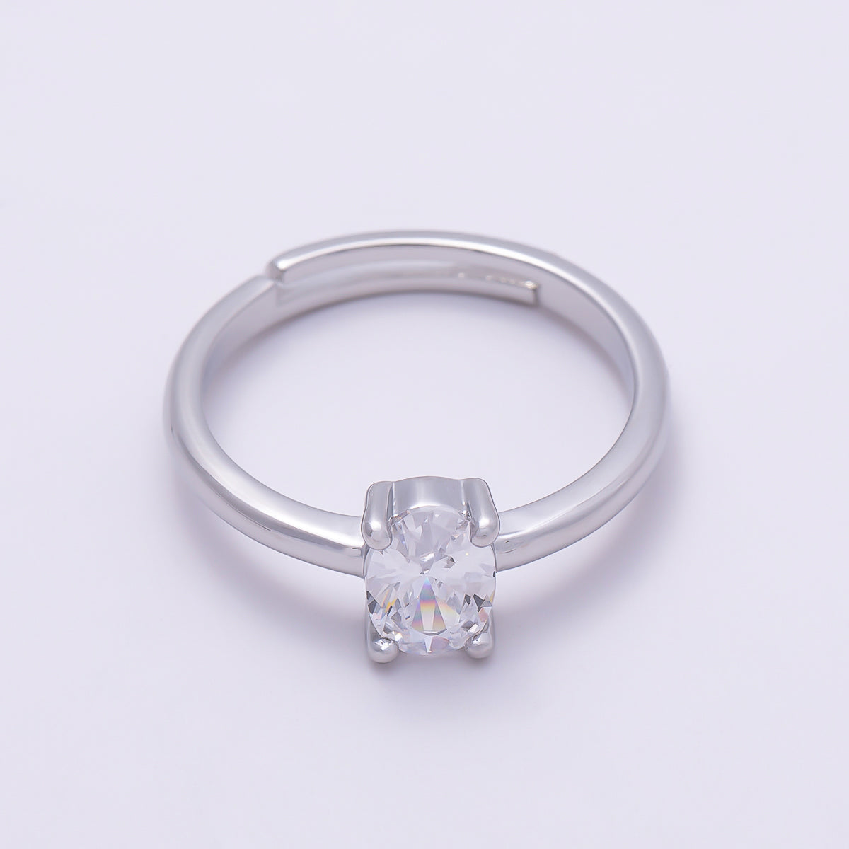 16K Gold Filled Clear Oval CZ Solitaire Adjustable Ring in Gold & Silver | Rings-00147 Rings-00148