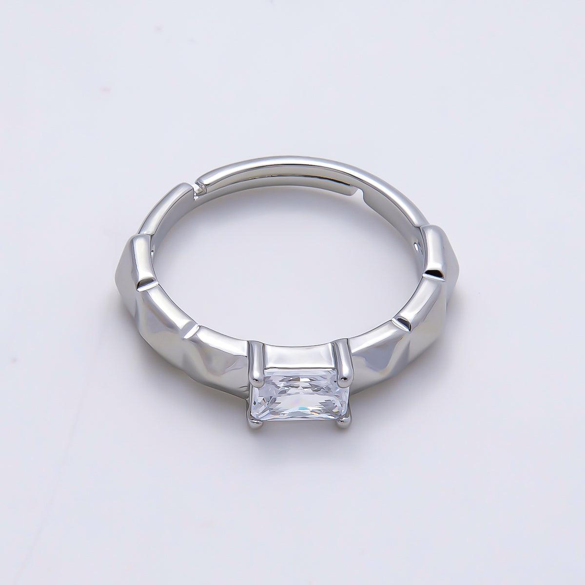 16K Gold Filled Clear Baguette CZ Edge Multifaceted Band Solitaire Ring in Gold & Silver | Rings-00149 Rings-00150