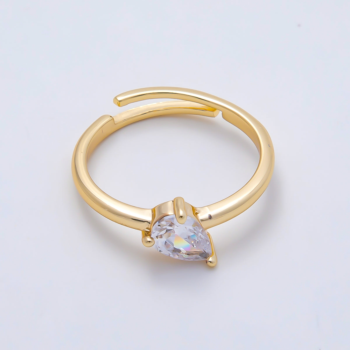 16K Gold Filled Clear Teardrop CZ Solitaire Ring in Gold & Silver | Rings-00165 Rings-00166