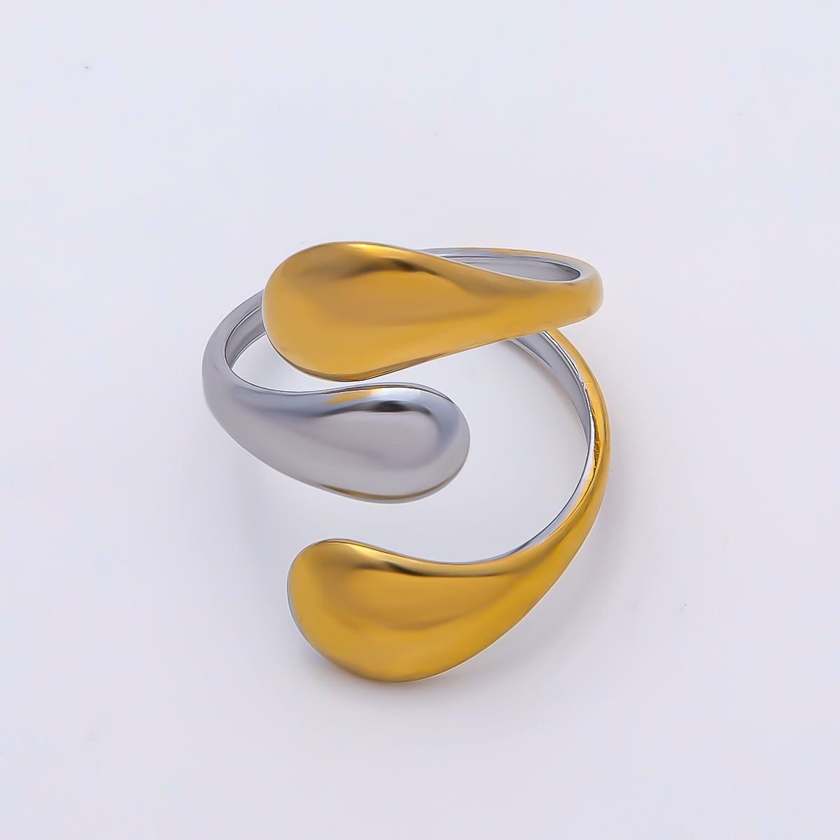 Stainless Steel Mixed Metal Molten Wrap Triple Band Ring | Rings-00179