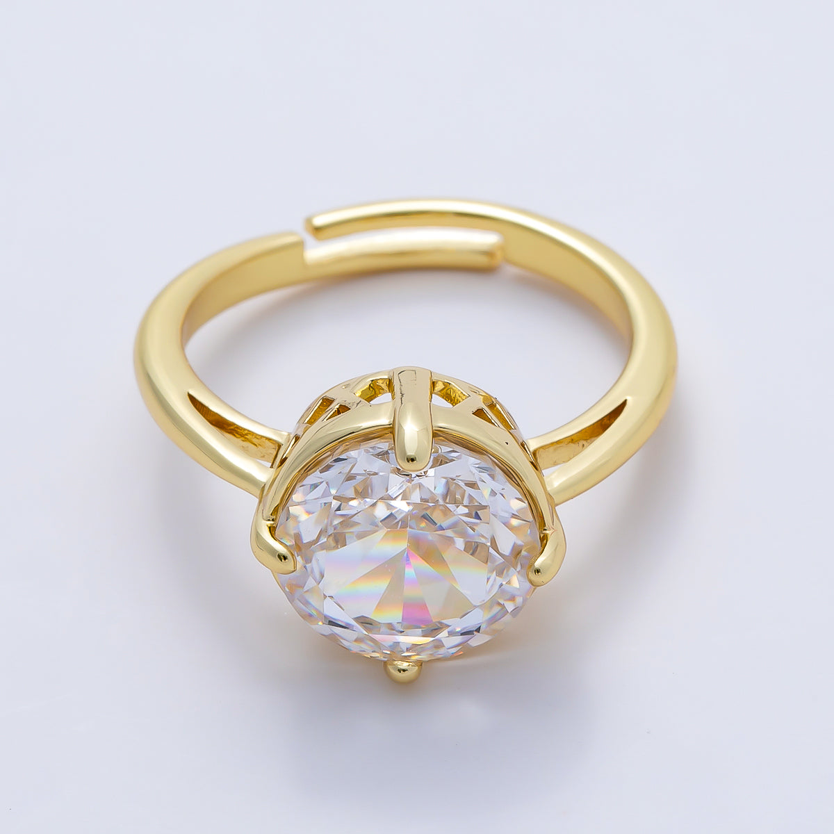 16K Gold Filled Clear CZ Round Prong Solitaire Ring | Rings-00279