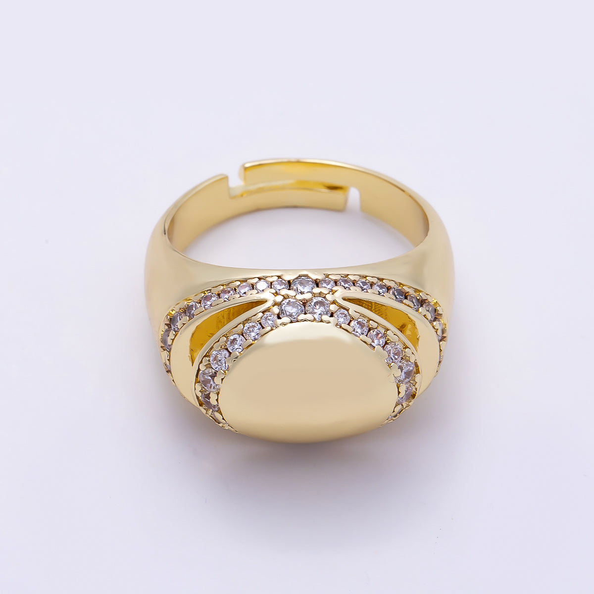 16K Gold Filled Micro Paved CZ Open Signet Ring | Rings-00289