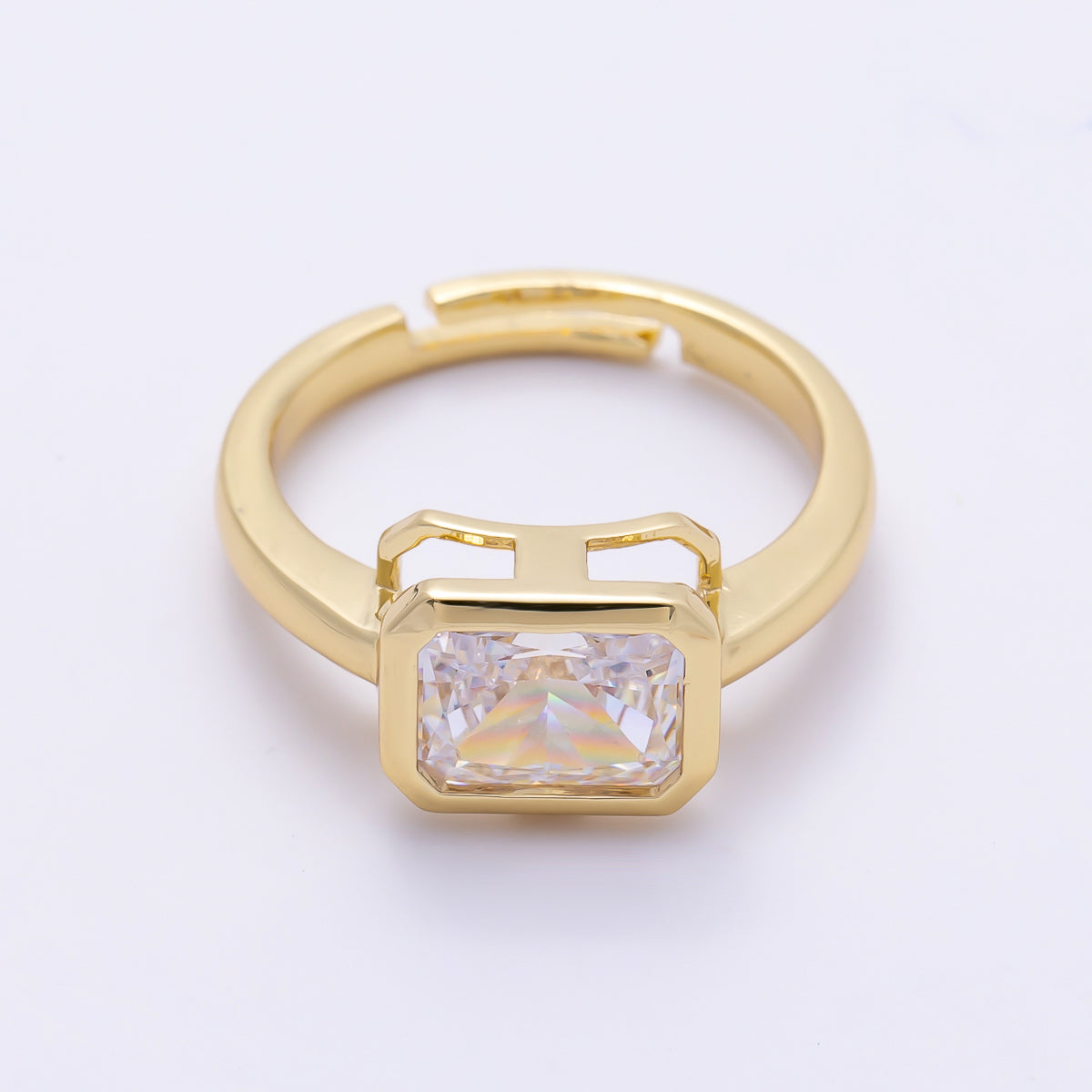 16K Gold Filled Clear CZ Baguette Bezel Ring in Gold & Silver | Rings-00293 Rings-00294