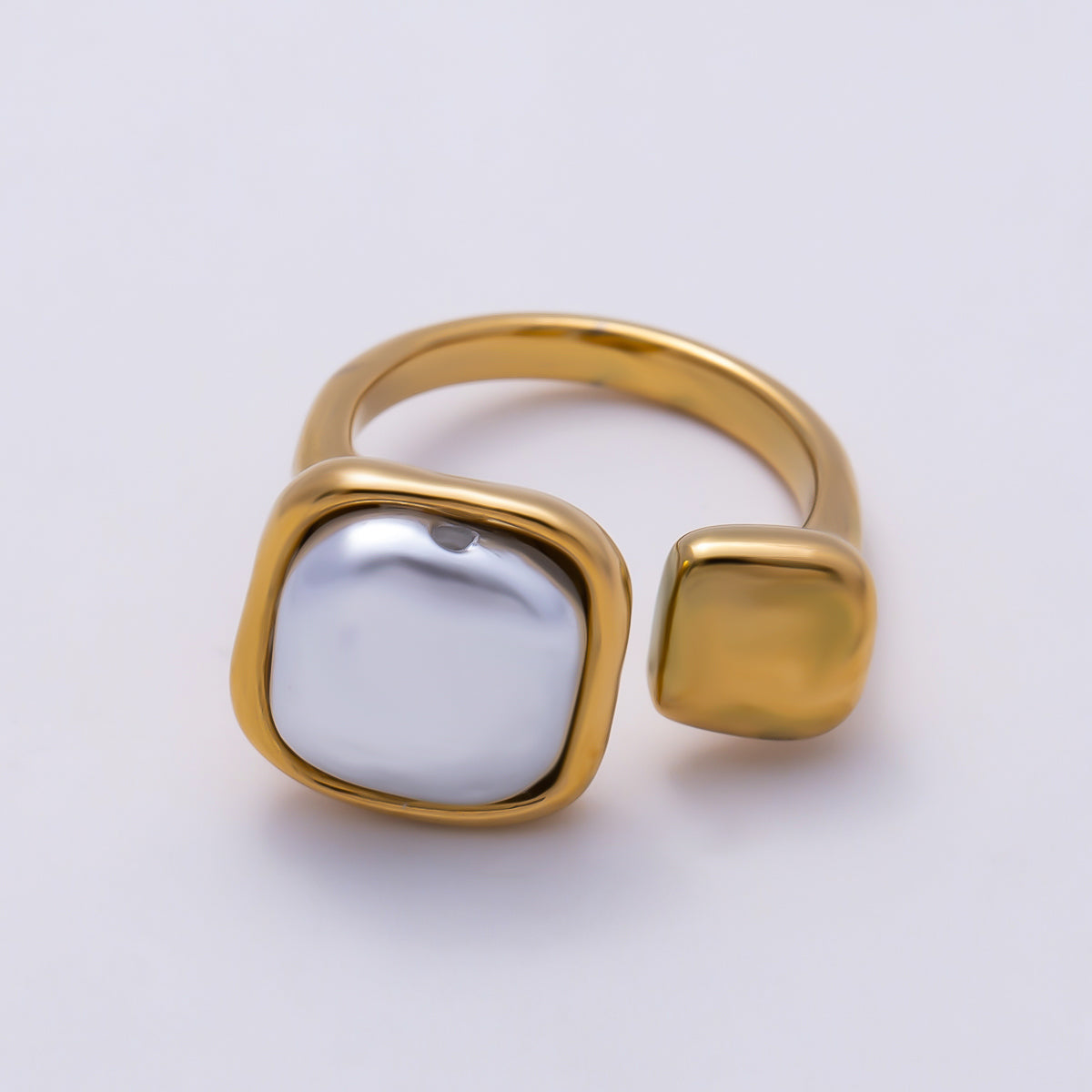 Stainless Steel Shell Pearl Square Wrap Ring | Rings-00302