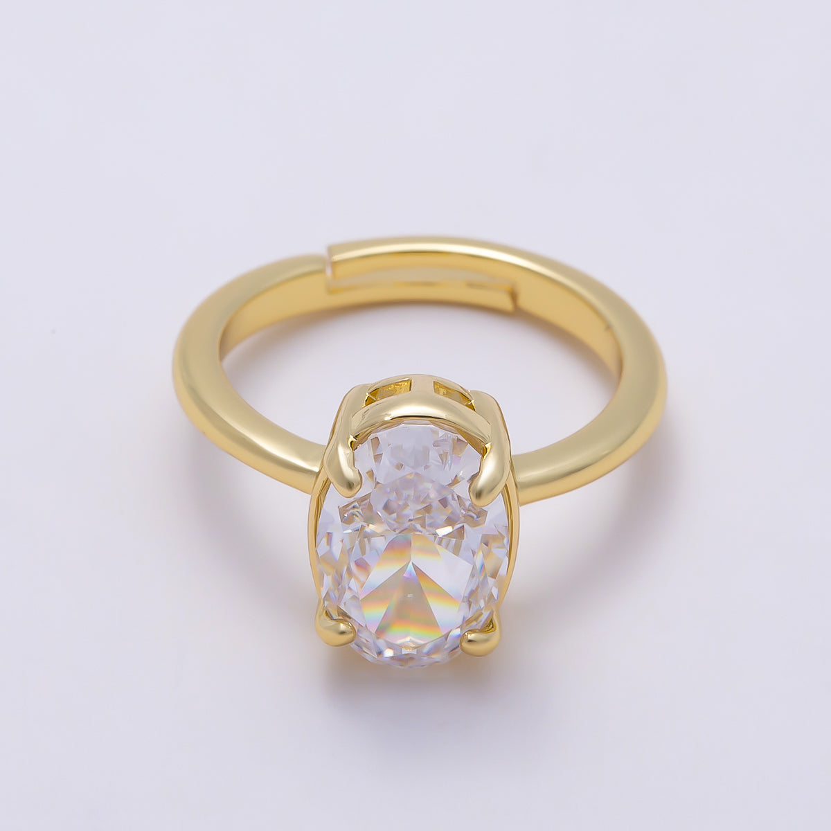 16K Gold Filled Clear CZ Oval Prong Solitaire Ring | Rings-00303