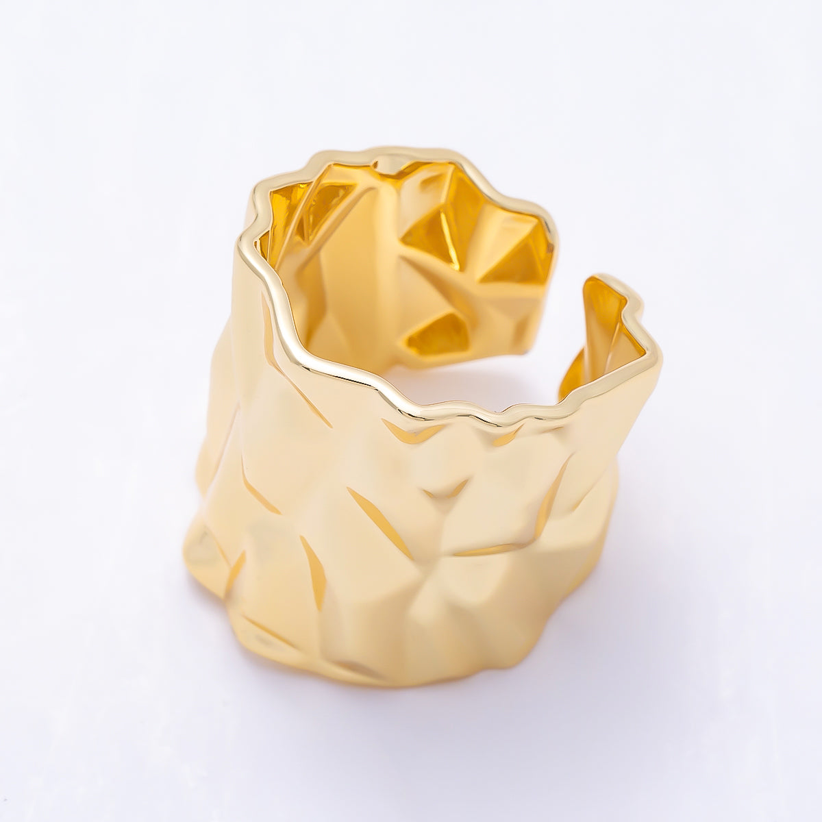 16K Gold Filled Minimalist Hammered Foil Wide Band Ring | Rings-00309
