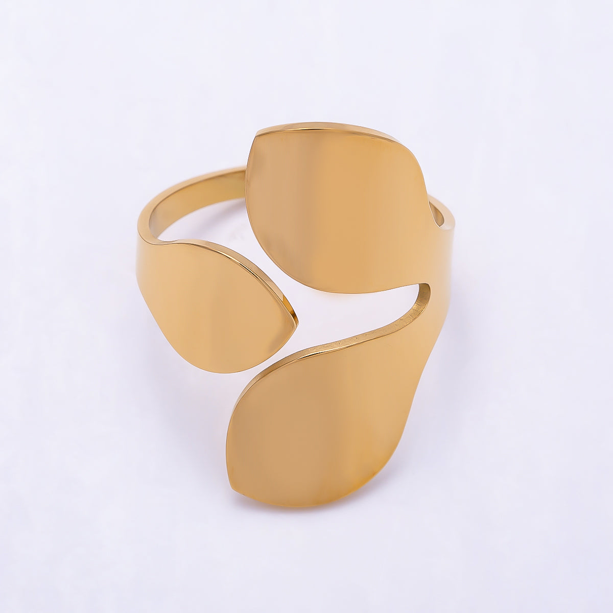 PVD Gold Stainless Steel Geometric Round Flower Minimalist Wrap Ring | Rings-00315
