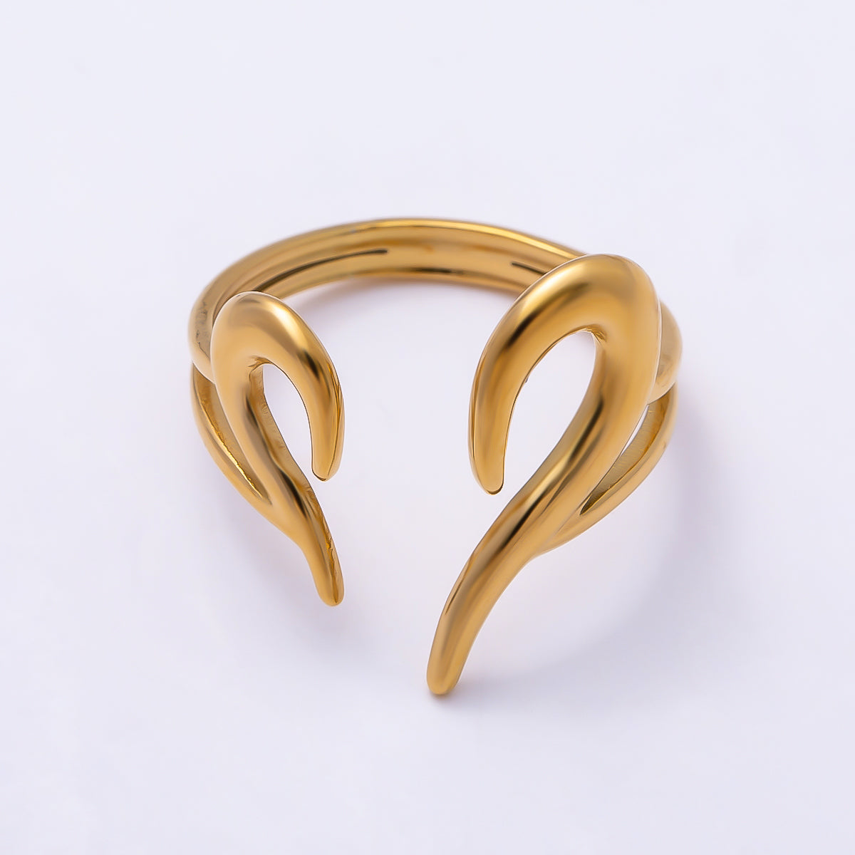 PVD Gold Stainless Steel Minimalist Geometric Wrap Heart Ring | Rings-00328